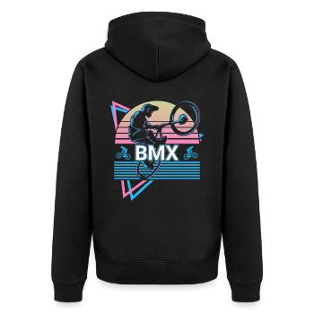 Bmx Biker Biking Retro - Unisex Premium Bio Zip Hoodie - Schwarz - Hinten - Nico (187cm)
