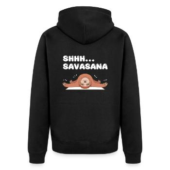 Shhh... Savasana Sloth Yoga - Unisex Premium Bio Zip Hoodie - Schwarz - Hinten - Nico (187cm)