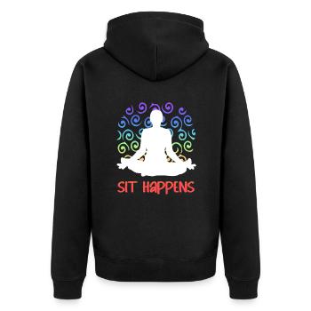 Sit Happens Funny Yoga - Unisex Premium Bio Zip Hoodie - Schwarz - Hinten - Nico (187cm)