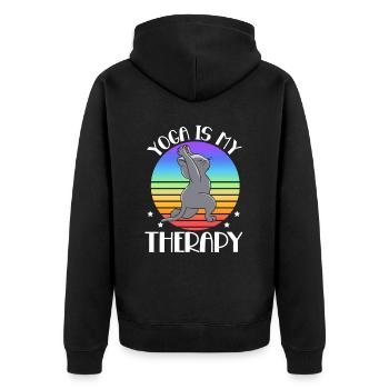 Yoga Is My Therapy Cat Yoga - Unisex Premium Bio Zip Hoodie - Schwarz - Hinten - Nico (187cm)