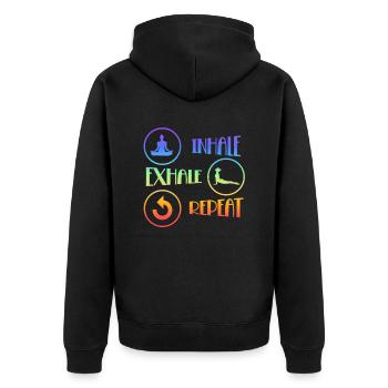 Inhale Exhale Repeat Yoga - Unisex Premium Bio Zip Hoodie - Schwarz - Hinten - Nico (187cm)
