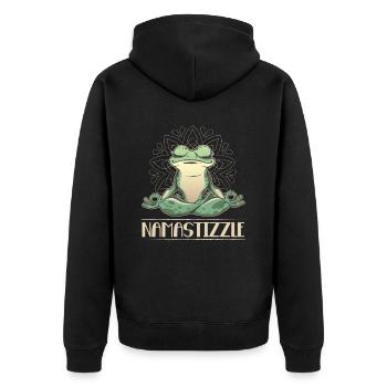 Namastizzle Funny Meditating Frog Yoga - Unisex Premium Bio Zip Hoodie - Schwarz - Hinten - Nico (187cm)