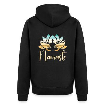 Namaste Lotus Flower Meditation Yoga - Unisex Premium Bio Zip Hoodie - Schwarz - Hinten - Nico (187cm)
