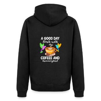 Kaffee Kolibri Koffein Espresso Barista Geschenk - Unisex Premium Bio Zip Hoodie - Schwarz - Hinten - Nico (187cm)