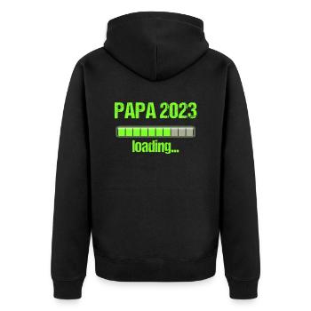 Papa 2023 Loading Vaterschaft Vater Werden Dad - Unisex Premium Bio Zip Hoodie - Schwarz - Hinten - Nico (187cm)