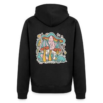 Bunte Pilze Cottage Core Aesthetic Goblincore - Unisex Premium Bio Zip Hoodie - Schwarz - Hinten - Nico (187cm)