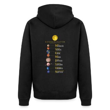 Sonnensystem Merksatz - Planeten - Weltraum - Unisex Premium Bio Zip Hoodie - Schwarz - Hinten - Nico (187cm)