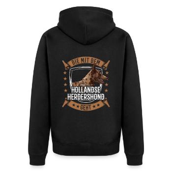 Die mit dem Hollandse Herdershond geht - Unisex Premium Bio Zip Hoodie - Schwarz - Hinten - Nico (187cm)