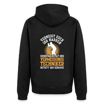 Vermessungstechniker verneigt euch Vermesser - Unisex Premium Bio Zip Hoodie - Schwarz - Hinten - Nico (187cm)