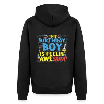 Dieses Geburtstagskind Hat Immer Eine Lösung - Unisex Premium Bio Zip Hoodie - Schwarz - Hinten - Nico (187cm)