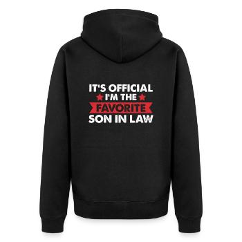 Funny Gag Gifts for Father in Law from Son in Law - Unisex Premium Organic Zip Hoodie - black - Back - Nico (187cm)