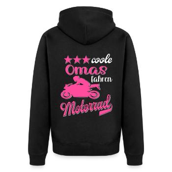 Motorrad Frauen Motorradfahrerin Bikerin - Unisex Premium Bio Zip Hoodie - Schwarz - Hinten - Nico (187cm)