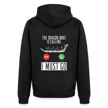 Das Drachenboot Ruft, Ich Muss Paddler Gehen - Unisex Premium Bio Zip Hoodie - Schwarz - Hinten - Nico (187cm)
