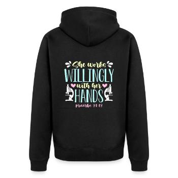 Technicienne de laboratoire, elle travaille volontiers en sciences médicales - Veste à capuche bio Premium Unisexe - noir - Dos - Nico (187cm)