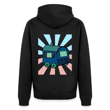 Weihnachtsgeschenk Bauwagen Hütte Haus Xmas - Unisex Premium Bio Zip Hoodie - Schwarz - Hinten - Nico (187cm)