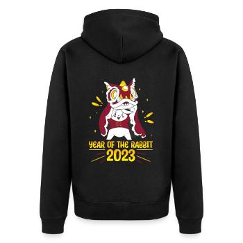 Zodiac Happy Chinese New Year of the Rabbit 2023 - Unisex Premium Bio Zip Hoodie - Schwarz - Hinten - Nico (187cm)
