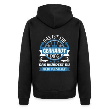 Gerhardt Name Vorname Namenstag Namensgeschenk - Unisex Premium Bio Zip Hoodie - Schwarz - Hinten - Nico (187cm)