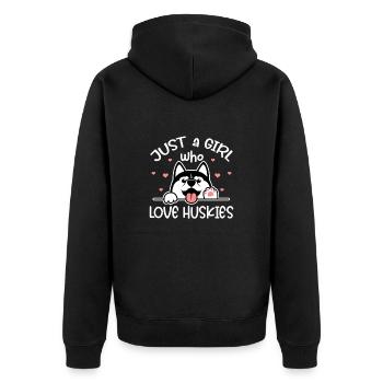 Husky Hund Hunde Siberian Husky Geschenk - Unisex Premium Bio Zip Hoodie - Schwarz - Hinten - Nico (187cm)