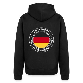 Keine Angst Ist Nur Eine Deutsche Sache Deutsch - Unisex Premium Bio Zip Hoodie - Schwarz - Hinten - Nico (187cm)