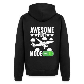 Pilot Flugzeug - Unisex Premium Bio Zip Hoodie - Schwarz - Hinten - Nico (187cm)