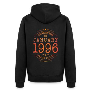 Geburtstag Januar 1996 Limited Edition Vintage - Unisex Premium Bio Zip Hoodie - Schwarz - Hinten - Nico (187cm)
