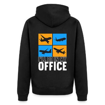 Pilot Flugzeug - Unisex Premium Bio Zip Hoodie - Schwarz - Hinten - Nico (187cm)