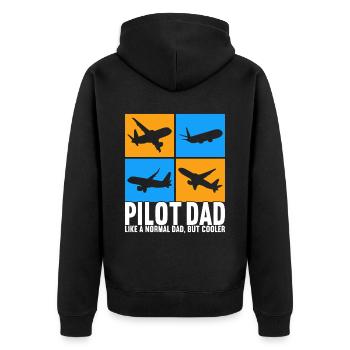 Pilot Flugzeug - Unisex Premium Bio Zip Hoodie - Schwarz - Hinten - Nico (187cm)