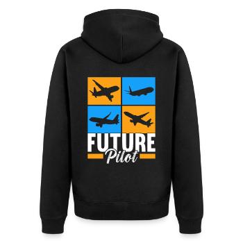 Pilot Flugzeug - Unisex Premium Bio Zip Hoodie - Schwarz - Hinten - Nico (187cm)