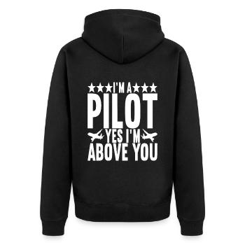 Pilot Flugzeug - Unisex Premium Bio Zip Hoodie - Schwarz - Hinten - Nico (187cm)