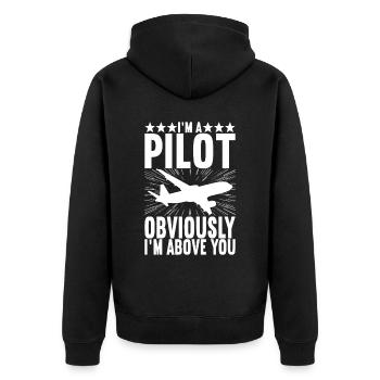 Pilot Flugzeug - Unisex Premium Bio Zip Hoodie - Schwarz - Hinten - Nico (187cm)