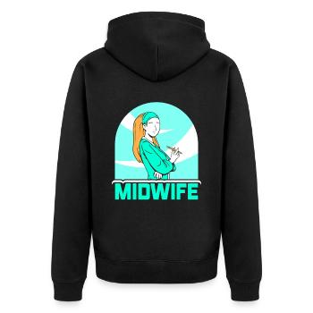 Hebamme Sprüche Geburtshilfe Beruf Hebammen - Unisex Premium Bio Zip Hoodie - Schwarz - Hinten - Nico (187cm)
