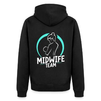 Hebammen Team Beruf Geburtshilfe Hebamme Sprüche - Unisex Premium Bio Zip Hoodie - Schwarz - Hinten - Nico (187cm)