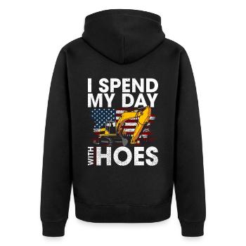 Lustige Bauarbeiter & Baustelle Baggerfahrer - Unisex Premium Bio Zip Hoodie - Schwarz - Hinten - Nico (187cm)