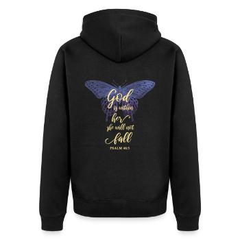 Bibelvers Christliches Motiv - Unisex Premium Bio Zip Hoodie - Schwarz - Hinten - Nico (187cm)