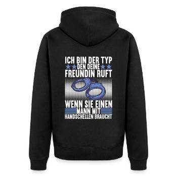 Polizei Polizist - Unisex Premium Bio Zip Hoodie - Schwarz - Hinten - Nico (187cm)