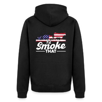 Id Smoke That - Unisex Premium Bio Zip Hoodie - Schwarz - Hinten - Nico (187cm)
