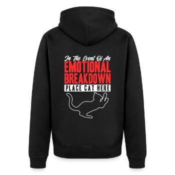 In The Event Of An Emotional Breakdown Cat - Unisex Premium Organic Zip Hoodie - black - Back - Nico (187cm)