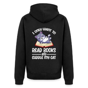 I Only Want To Read Books And Cuddle My Cat - Unisex Premium Bio Zip Hoodie - Schwarz - Hinten - Nico (187cm)