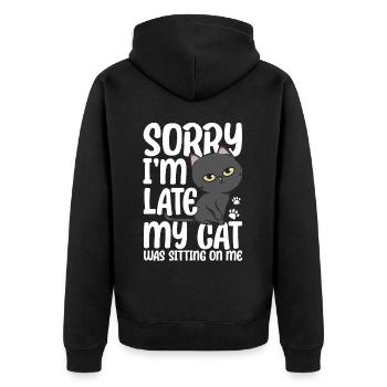 Désolé en retard mon chat était assis sur moi - Veste à capuche bio Premium Unisexe - noir - Dos - Nico (187cm)