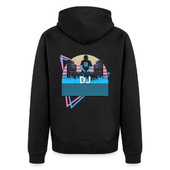 Dj Disc Jockey Retro - Unisex Premium Bio Zip Hoodie - Schwarz - Hinten - Nico (187cm)