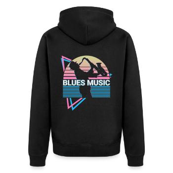 Blues Musik Retro - Unisex Premium Bio Zip Hoodie - Schwarz - Hinten - Nico (187cm)