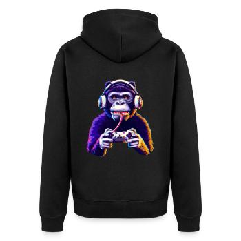 Gamer Affe Spielen - Unisex Premium Bio Zip Hoodie - Schwarz - Hinten - Nico (187cm)