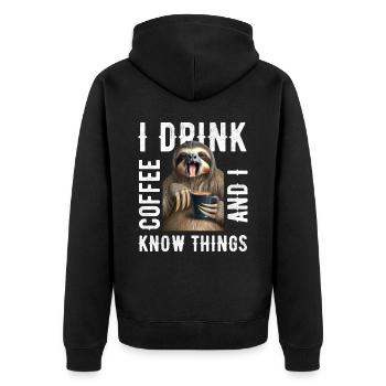 I drink coffee sloth - Unisex Premium Organic Zip Hoodie - black - Back - Nico (187cm)