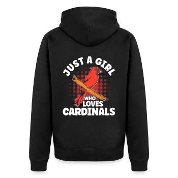 Just A Girl Who Loves Cardinals - Unisex Premium Bio Zip Hoodie - Schwarz - Hinten - Nico (187cm)