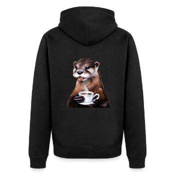 Otter Kaffee - Unisex Premium Bio Zip Hoodie - Schwarz - Hinten - Nico (187cm)