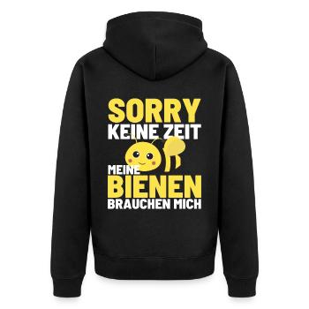 KEINE ZEIT MEIN VOLK BRAUCHT MICH Bienen Honig - Unisex Premium Bio Zip Hoodie - Schwarz - Hinten - Nico (187cm)