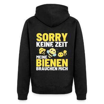 KEINE ZEIT MEIN VOLK BRAUCHT MICH Bienen Honig - Unisex Premium Bio Zip Hoodie - Schwarz - Hinten - Nico (187cm)