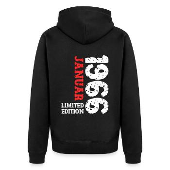 1966 janvier édition limitée déco tenue d’anniversaire - Veste à capuche bio Premium Unisexe - noir - Dos - Nico (187cm)