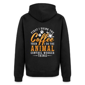 Animal Officer First I Drink The Coffee Animal Cop - Veste à capuche bio Premium Unisexe - noir - Dos - Nico (187cm)