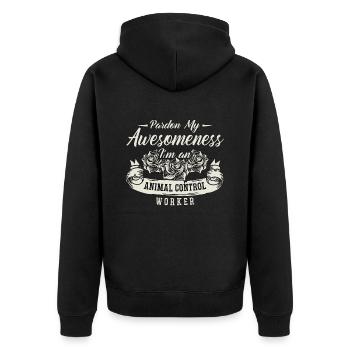 Animal Officer Pardon My Awesomeness Enforcement - Unisex Premium Bio Zip Hoodie - Schwarz - Hinten - Nico (187cm)